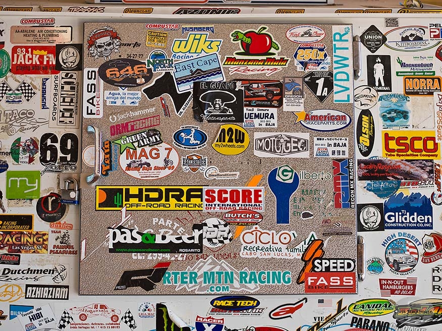 Entitled "Where's the Ice?" Ice Chest decorated with stickers at Catavina, Baja, Mexico